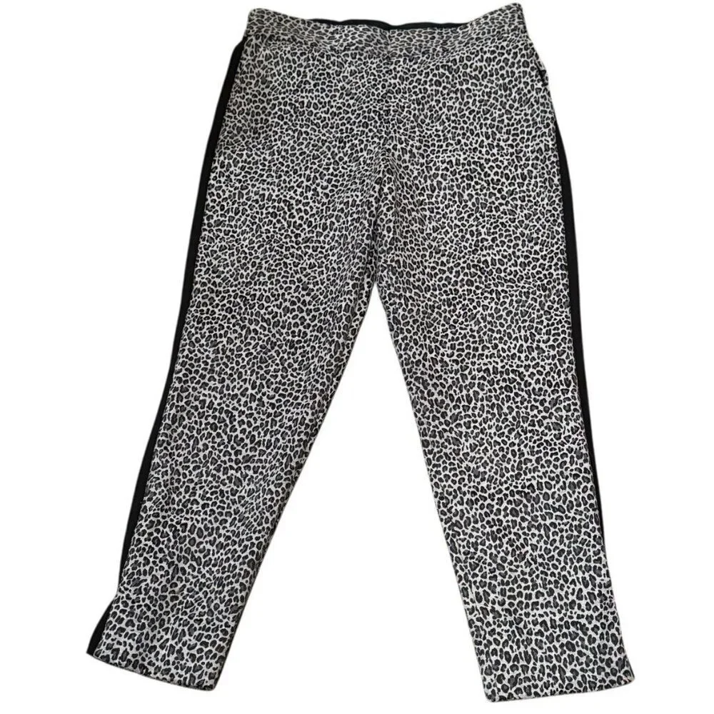 RACHEL ROY Gray Cheetah Animal Print Textured Cropped Agatha Pants Women's Sz 8 - Picture 4 of 12